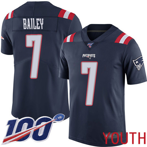 New England Patriots Football #7 100th Season Rush Vapor Limited Navy Blue Youth Jake Bailey NFL Jersey->youth nfl jersey->Youth Jersey